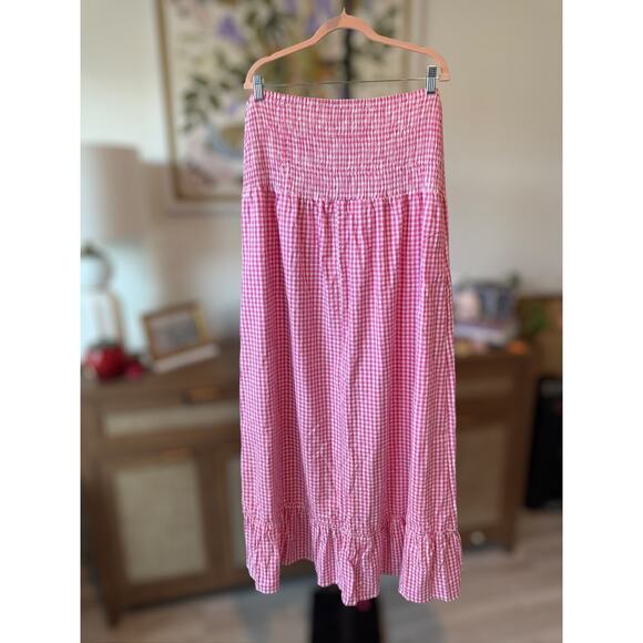 New Raviya Pink Gingham Strapless Midi Dress with Pockets Size 2X - Picture 1 of 7